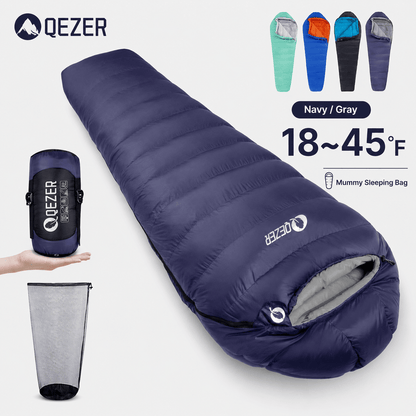 QEZER Mummy Down Sleeping Bag | Multi-Temperature Camping Backpacking Sleeping Bag