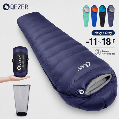 QEZER Mummy Down Sleeping Bag | Multi-Temperature Camping Backpacking Sleeping Bag