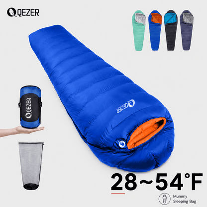 QEZER Mummy Down Sleeping Bag | Multi-Temperature Camping Backpacking Sleeping Bag