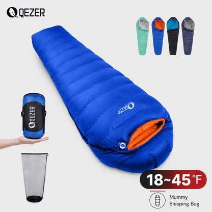 QEZER Mummy Down Sleeping Bag | Multi-Temperature Camping Backpacking Sleeping Bag