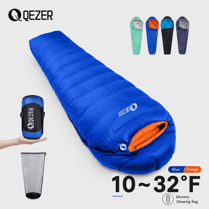QEZER Mummy Down Sleeping Bag | Multi-Temperature Camping Backpacking Sleeping Bag