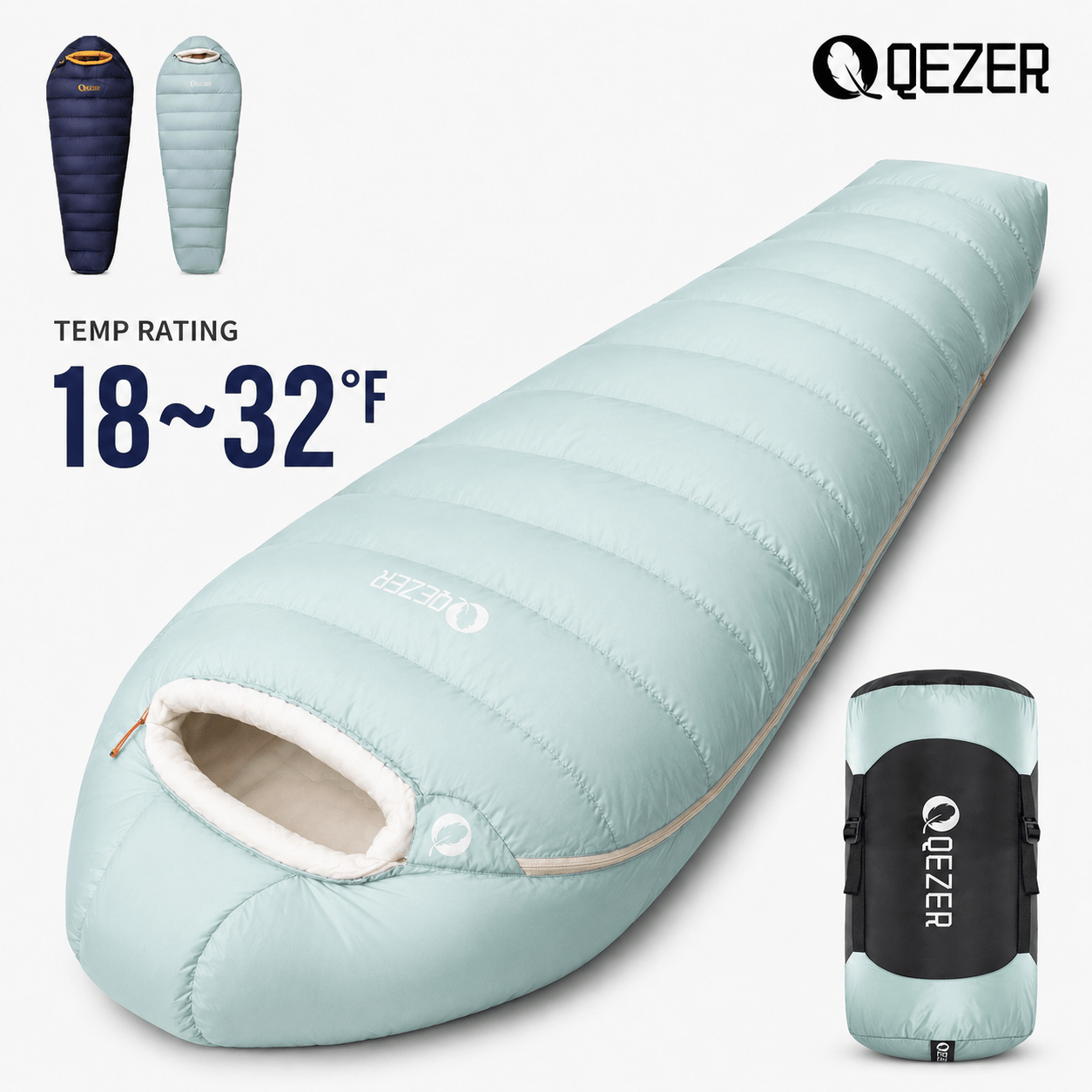 QEZER 620FP Graphene Antistatic Down Sleeping Bag for Winter Camping