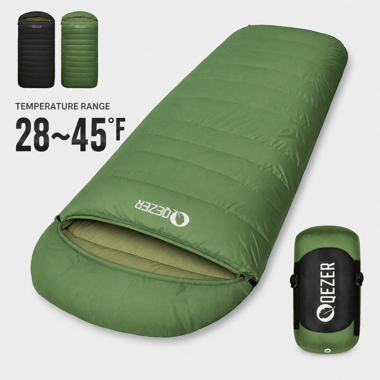 QEZER XL Down Sleeping Bag | Oversized 600FP Duck Down Camping Sleeping Bag