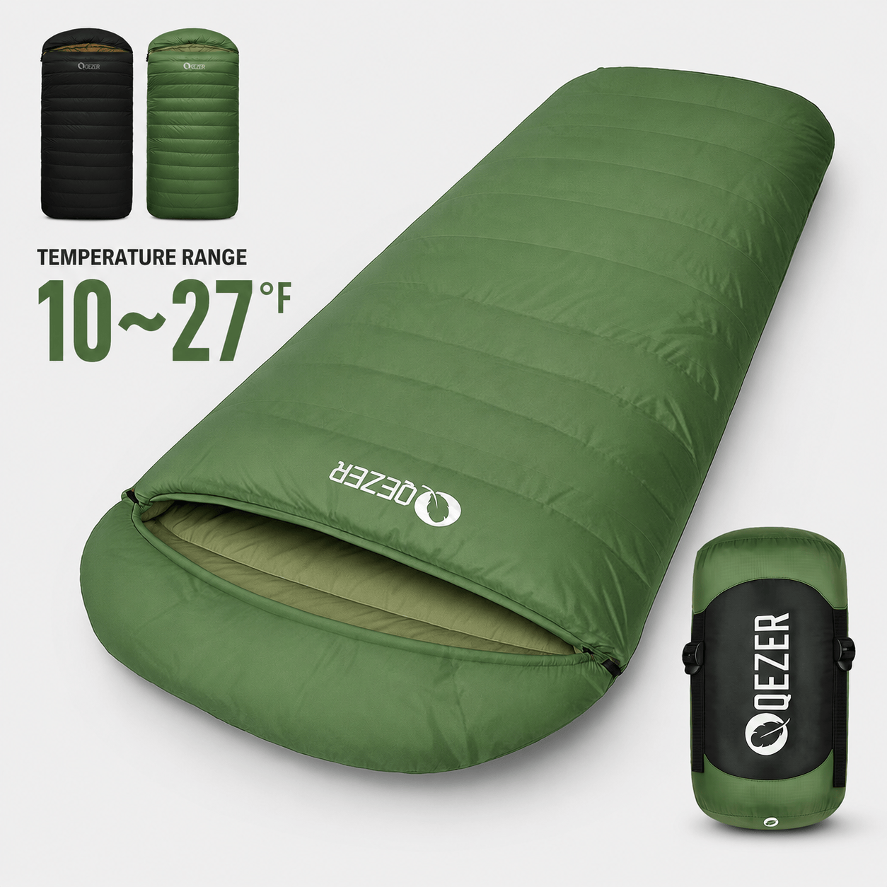 QEZER XL Down Sleeping Bag | Oversized 600FP Duck Down Camping Sleeping Bag