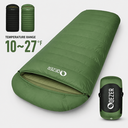 QEZER XL Down Sleeping Bag | Oversized 600FP Duck Down Camping Sleeping Bag