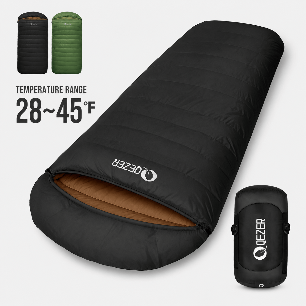 QEZER XL Down Sleeping Bag | Oversized 600FP Duck Down Camping Sleeping Bag