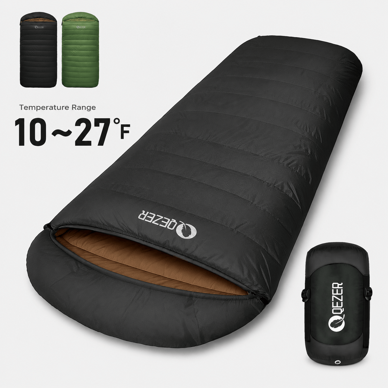 QEZER XL Down Sleeping Bag | Oversized 600FP Duck Down Camping Sleeping Bag