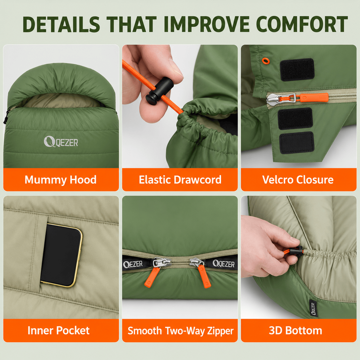 QEZER XL Down Sleeping Bag | Oversized 600FP Duck Down Camping Sleeping Bag