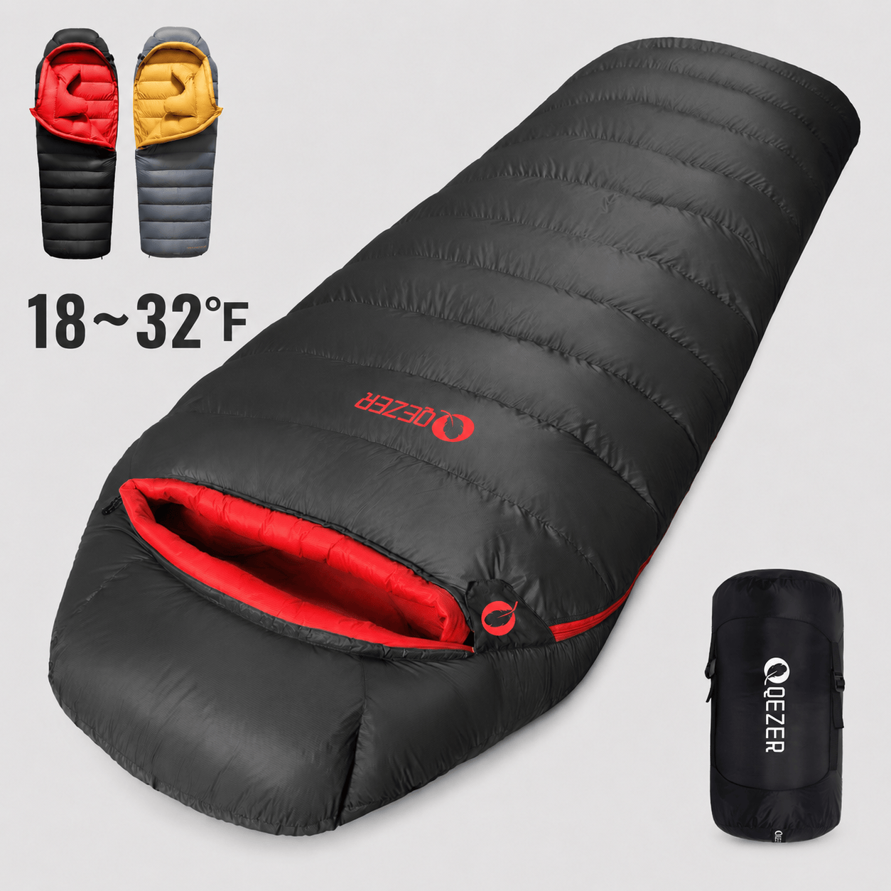 QEZER 620FP Graphene Down Sleeping Bag | Cold Weather Camping Sleeping Bag