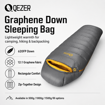 QEZER 620FP Graphene Down Sleeping Bag | Cold Weather Camping Sleeping Bag
