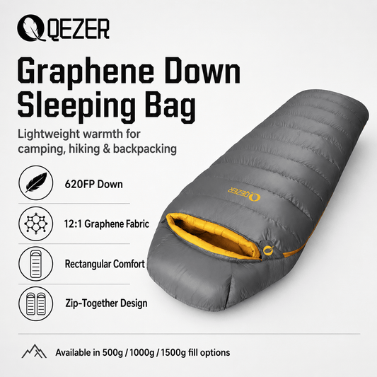 QEZER 620FP Graphene Down Sleeping Bag | Cold Weather Camping Sleeping Bag
