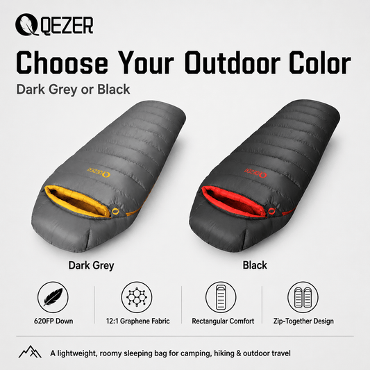 QEZER 620FP Graphene Down Sleeping Bag | Cold Weather Camping Sleeping Bag
