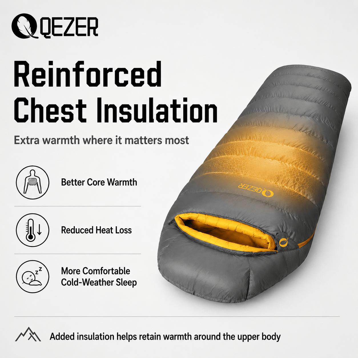 QEZER 620FP Graphene Down Sleeping Bag | Cold Weather Camping Sleeping Bag