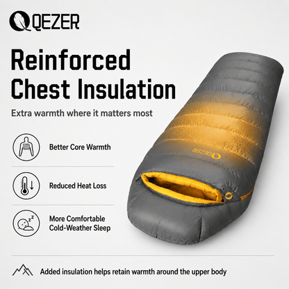 QEZER 620FP Graphene Down Sleeping Bag | Cold Weather Camping Sleeping Bag