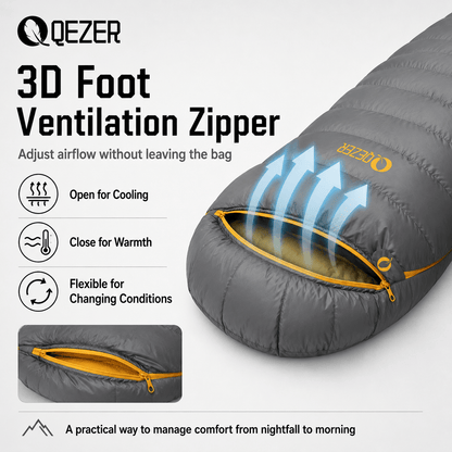 QEZER 620FP Graphene Down Sleeping Bag | Cold Weather Camping Sleeping Bag
