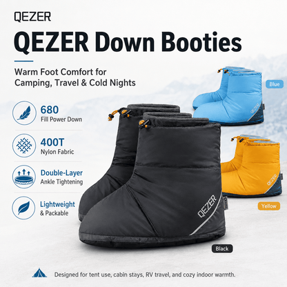 QEZER Down Booties | Warm Camping Foot Warmers for Men and Women