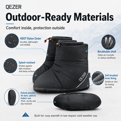 QEZER Down Booties | Warm Camping Foot Warmers for Men and Women