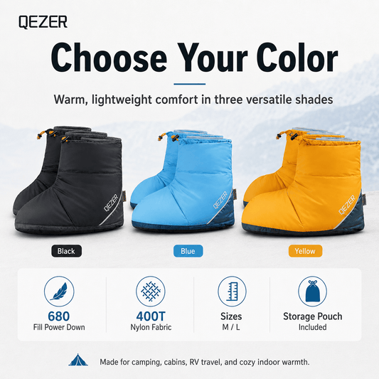 QEZER Down Booties | Warm Camping Foot Warmers for Men and Women
