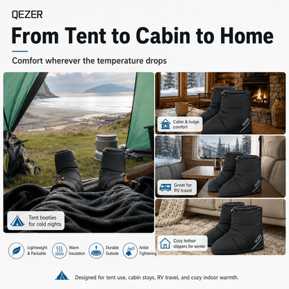 QEZER Down Booties | Warm Camping Foot Warmers for Men and Women