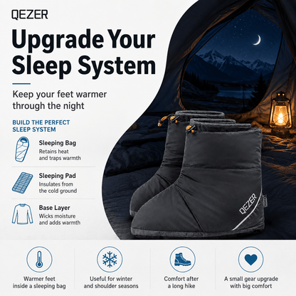 QEZER Down Booties | Warm Camping Foot Warmers for Men and Women