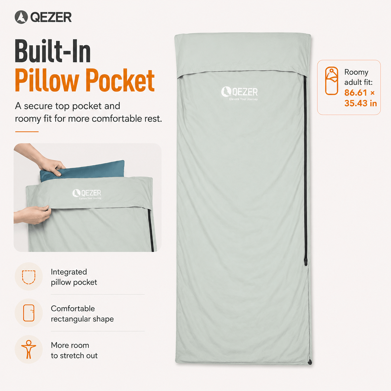 QEZER Ultralight Sleeping Bag Liner | Travel Sleep Sack for Camping &amp; Backpacking