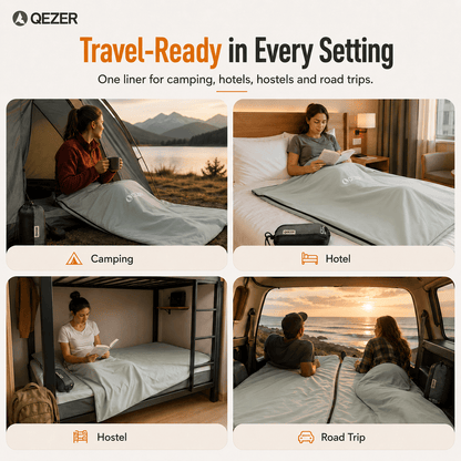 QEZER Ultralight Sleeping Bag Liner | Travel Sleep Sack for Camping &amp; Backpacking