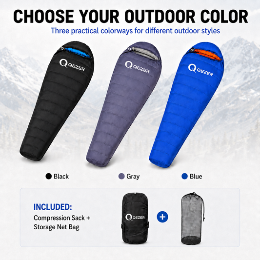 QEZER Mummy Down Sleeping Bag | Multi-Temperature Camping Backpacking Sleeping Bag