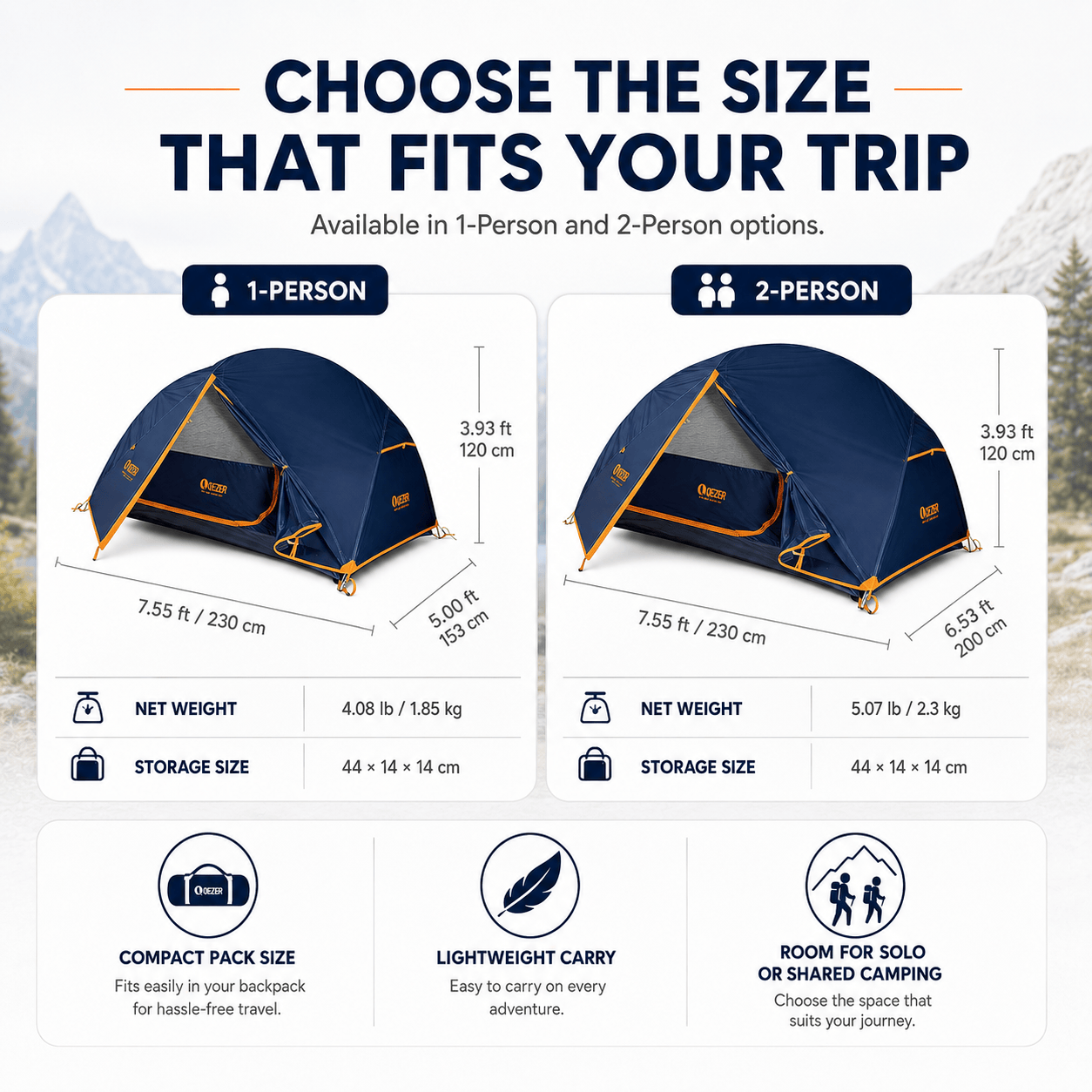 medium sized tent QEZER Camping Tent 1/2 Person Waterproof Backpacking Tent for Camping, Hiking and Backpacking