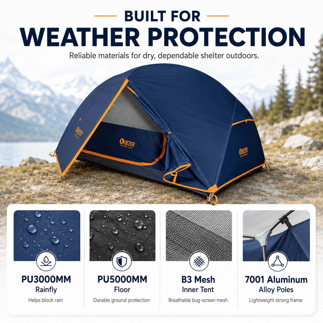 rain proof backpacking tent QEZER Camping Tent 1/2 Person Waterproof Backpacking Tent for Camping, –  Qezer Outdoor