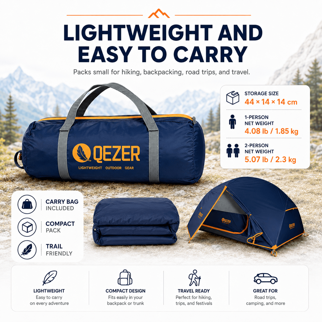 small lightweight tents QEZER Camping Tent 1/2 Person Waterproof Backpacking Tent for Camping, – Qezer Outdoor