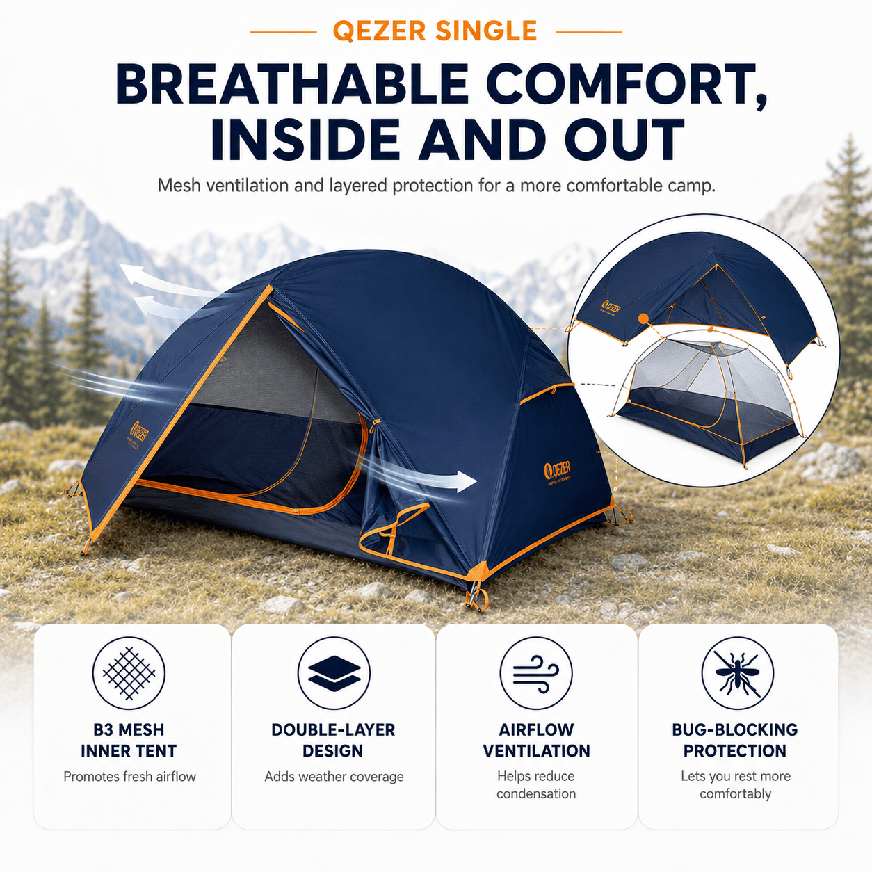 QEZER 1/2 Person Waterproof Backpacking Tent