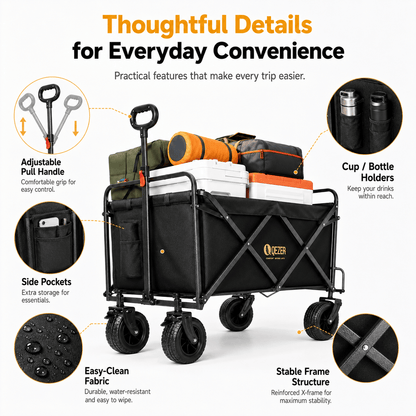 QEZER 250L Collapsible Folding Wagon with Tailgate & Brake