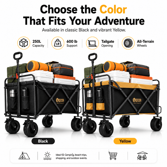 QEZER 250L Collapsible Folding Wagon with Tailgate & Brake
