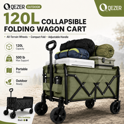 QEZER 120L Collapsible Folding Wagon Cart with All-Terrain Wheels