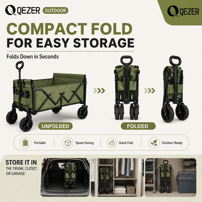 QEZER 120L Collapsible Folding Wagon Cart with All-Terrain Wheels