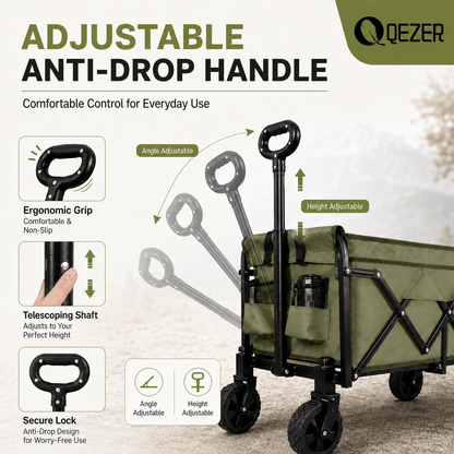 QEZER 120L Collapsible Folding Wagon Cart with All-Terrain Wheels