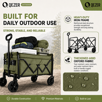 QEZER 120L Collapsible Folding Wagon Cart with All-Terrain Wheels