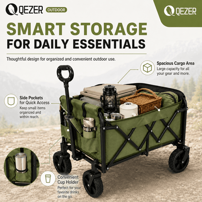 QEZER 120L Collapsible Folding Wagon Cart with All-Terrain Wheels
