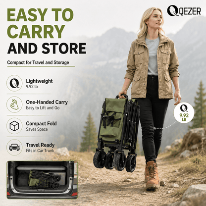QEZER 120L Collapsible Folding Wagon Cart with All-Terrain Wheels