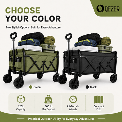 QEZER 120L Collapsible Folding Wagon Cart with All-Terrain Wheels
