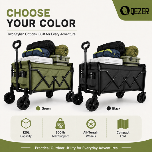 QEZER 120L Collapsible Folding Wagon Cart with All-Terrain Wheels