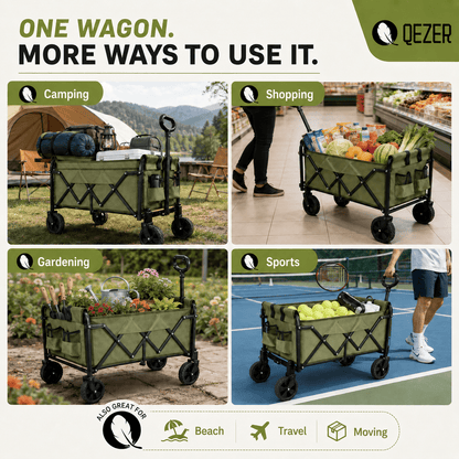 QEZER 120L Collapsible Folding Wagon Cart with All-Terrain Wheels