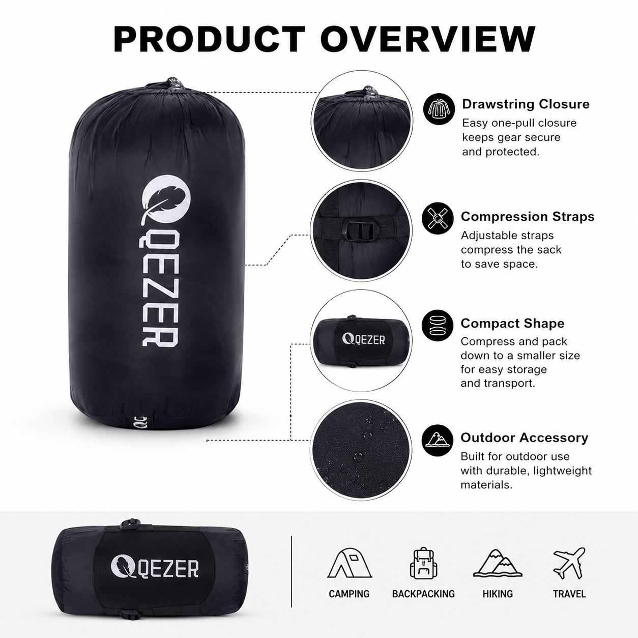 The compression sack for sleeping bag