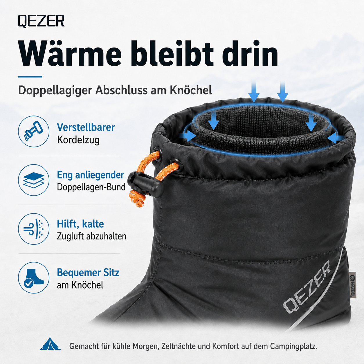 QEZER Daunenstiefel | Warme Camping-Fußwärmer für Herren und Damen