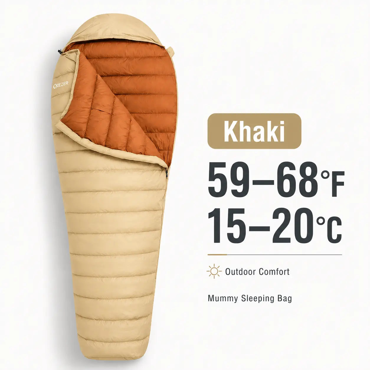 QEZER Ultralight Down Mummy Sleeping Bag | 600FP Duck Down Camping Sleeping Bag