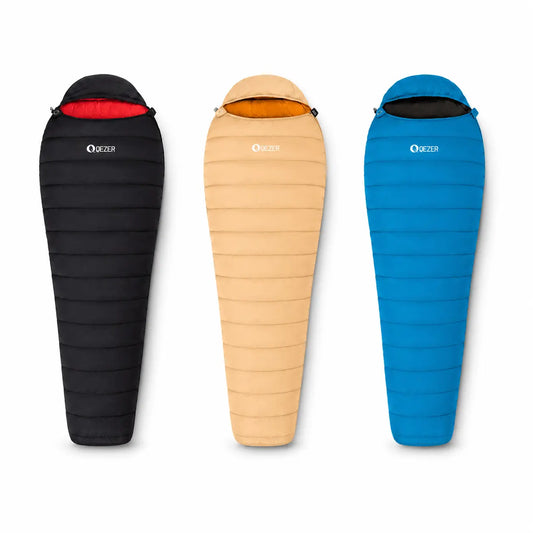 QEZER Ultralight Down Mummy Sleeping Bag | 600FP Duck Down Camping Sleeping Bag