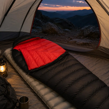 QEZER Ultralight Down Mummy Sleeping Bag | 600FP Duck Down Camping Sleeping Bag