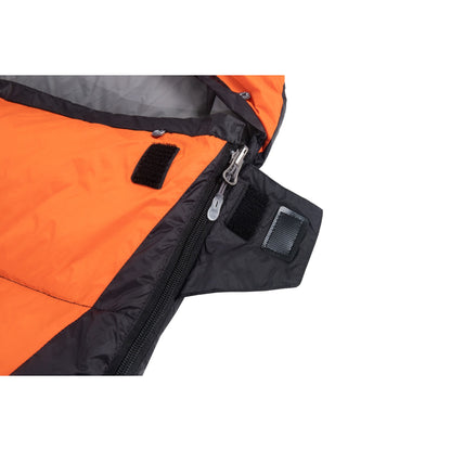 Close-up of branded zipper tape and sliders on QEZER down sleeping bag