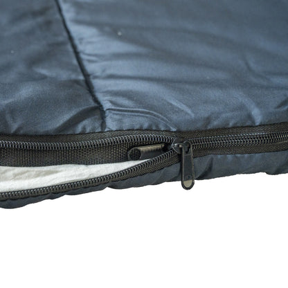 Foot-end zipper opening and white lining on QEZER deep blue sleeping bag