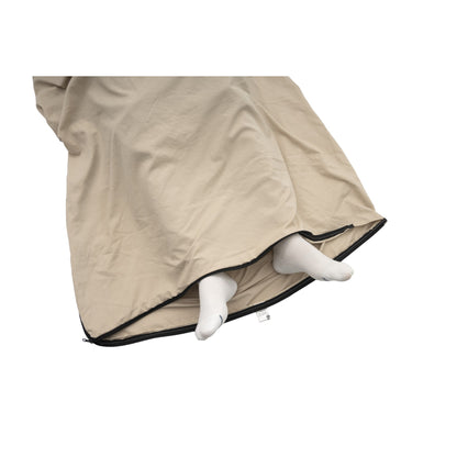 Foot-end zipper opening on a QEZER khaki sleeping bag liner